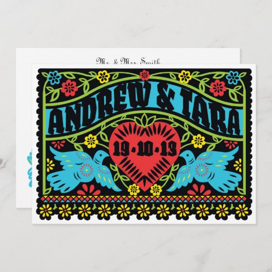 Lovevogels Papel Picado Weddenschap Kaart (Voorkant / Achterkant)