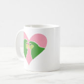 Lovevogels Roze Heart Green Parrots Clipart Koffiemok (Voorkant links)