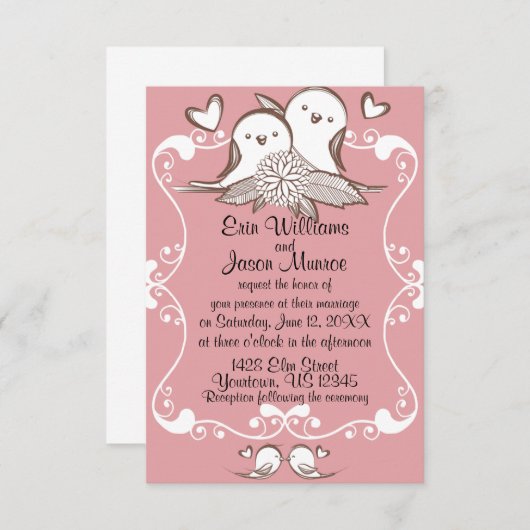 Lovevogels Roze Weddenschap Kaart (Voorkant / Achterkant)