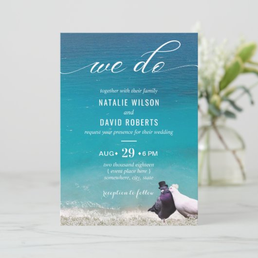 Lovevogels we maken Typografie Beach Weddenschap Kaart (Staand voorkant)