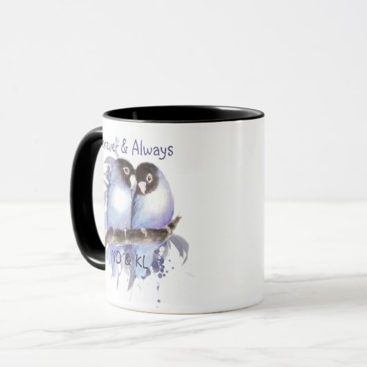 Lovevogels Weddenschap Verloving Couple Monogram Mok (Voorkant links)