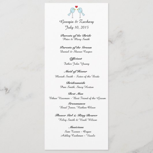 "Lovevogels" Wedding Programme Programmakaart (Voorkant)