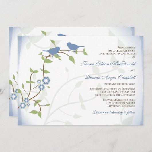 Lovevogels Zongvogels Uitnodiging tot weduwschap (Voorkant / Achterkant)