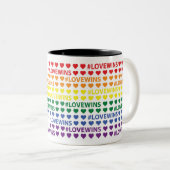 #LoveWins Rainbow Heart Pattern Tweekleurige Koffiemok (Voorkant rechts)