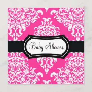 Lovey Dovey Damask Baby shower Hot Pink Kaart