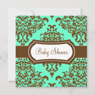 Lovey Dovey Damask Baby shower Mint Chocolate Kaart