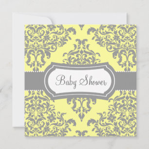 Lovey Dovey Damask Baby shower Yellow Grey Kaart