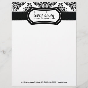 Lovey Dovey Damask Black White Briefhoofd Ontwerp