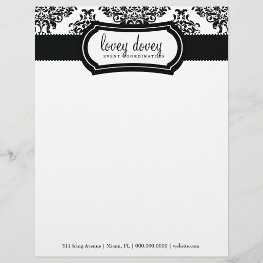 Lovey Dovey Damask Black White Briefhoofd Ontwerp (Voorkant)