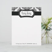 Lovey Dovey Damask Black White Briefhoofd Ontwerp (Staand voorkant)