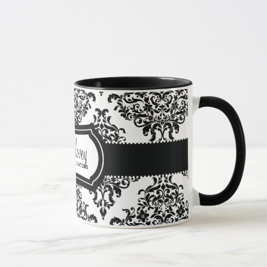 Lovey Dovey Damask Black White Mok (Rechts)