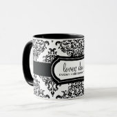 Lovey Dovey Damask Black White Mok (Voorkant links)
