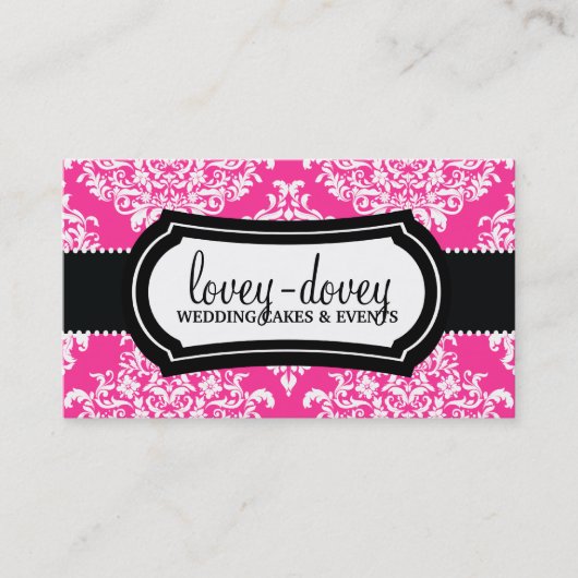 Lovey Dovey Damask Hot Pink Visitekaartje (Voorkant)