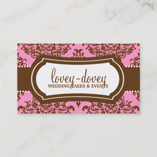 Lovey Dovey Damask Pink Brown Visitekaartje (Voorkant)
