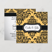 Lovey Dovey Damask Wedding Invite Canary Yello Kaart (Voorkant / Achterkant)