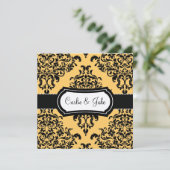 Lovey Dovey Damask Wedding Invite Canary Yello Kaart (Staand voorkant)