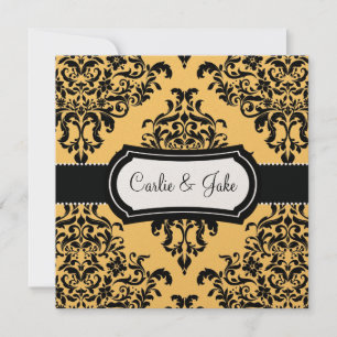 Lovey Dovey Damask Wedding Invite Canary Yello Kaart