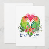 LOVEY LOVEBIRDS Tropische Waterverf Valentijn Feestdagenkaart (Voorkant / Achterkant)