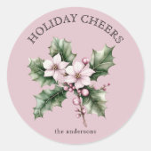 Lovey Pink Poinsettia Flowers Holiday Cheers  Ronde Sticker (Voorkant)