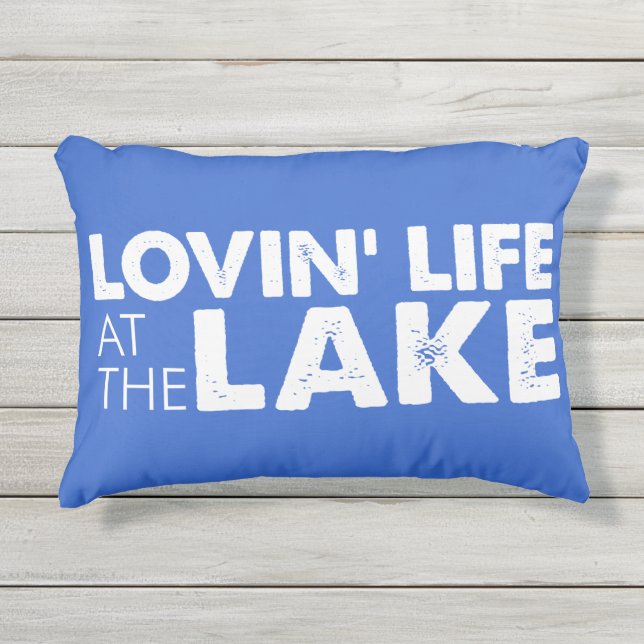 Lovin Lake Life Outdoor Blue Pillow Buitenkussen (Voorkant)