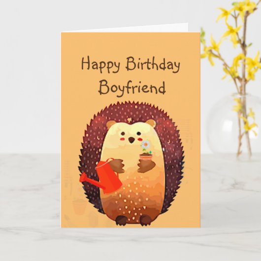 Loving Boyvriend Birthday Cute Hedegel Animal Kaart (Gele Bloem)