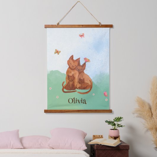 Loving Cat Family Hangend Wandkleed (Slaapkamer)