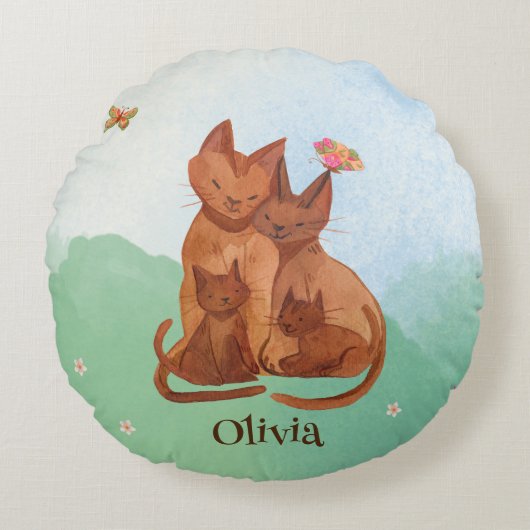 Loving Cat Family Rond Kussen (Voorkant)