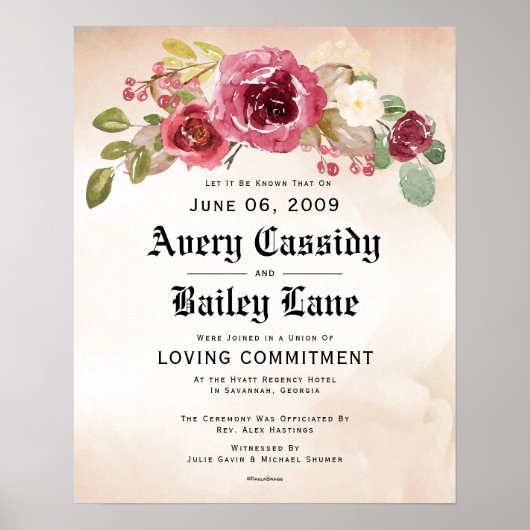 Loving Commitment & Wedding Certificate Poster (Voorkant)