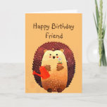 Loving Friend Birthday Cute Hedgehog Animal Kaart<br><div class="desc">Happy Birthday to my loving Friend with a cute little cartoon Gardening hedgehog holding a bouquet of flowers and a watering can.  Great birthday card for anyone who loves Hedgehogs</div>