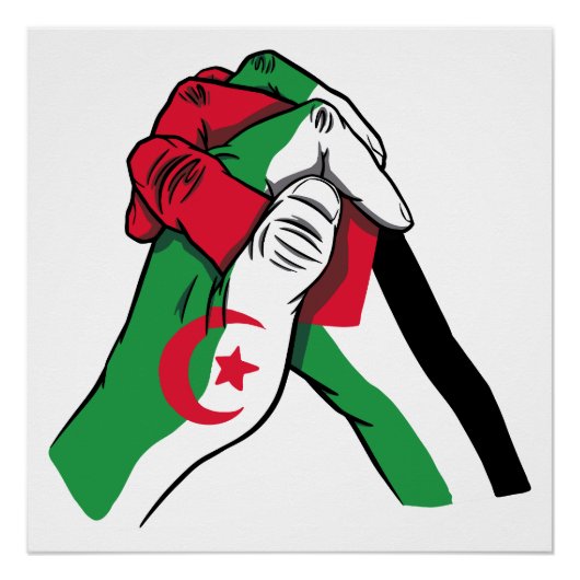 loving handshake between palestine and algeria perfect poster (Voorkant)