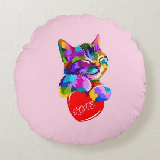 Loving kitten - round shape. Rond Kussen (Voorkant)
