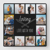 Loving Life with You Quote 12 Photo Black Vierkante Klok (Voorkant)