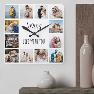 Loving Life with You Quote 12 Photo White Vierkante Klok