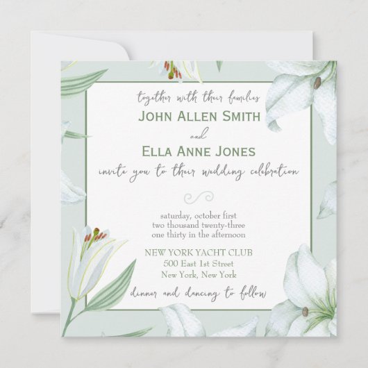 Loving Lillies Wedding Invitation Kaart (Voorkant)