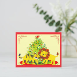 Loving Lion & Tiger Happy Holiday Postcard Feestdagenkaart