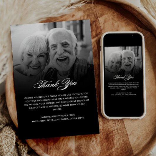 Loving Memory 2-foto Elegant Script begrafenis Bedankkaart