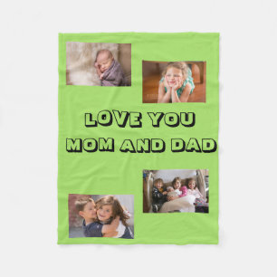 Loving Mom Dad 4 foto's Sans Serif Font Fleece Deken