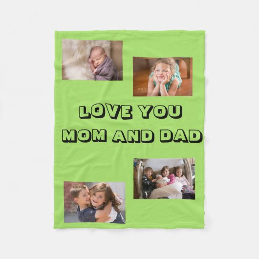 Loving Mom Dad 4 foto's Sans Serif Font Fleece Deken (Voorkant)