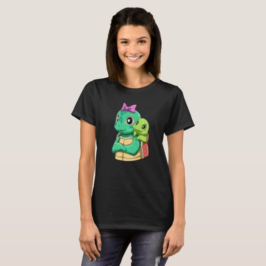 Loving Turtle with Turtle Kid for a Turtles  Mommy T-shirt (Voorkant volledig)