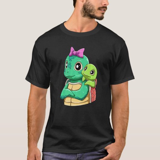 Loving Turtle with Turtle Kid for a Turtles Mommy T-shirt (Voorkant)