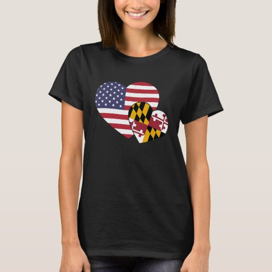 Loving USA & Maryland State Flag Heart Proud Ameri T-shirt (Voorkant)