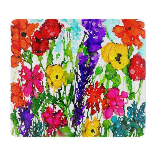 Lovitude Wildflowers Glass Cutting Board Snijplank (Voorkant)