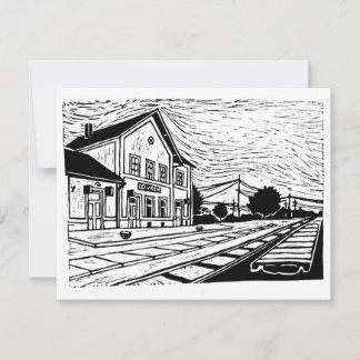 Lovrin Station Linocut RSVP Kaartje