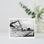 Lovrin Station Linocut RSVP Kaartje (Staand voorkant)