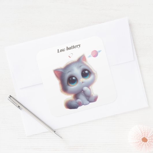 Low Battery Cat Meme Sticker (Envelop)