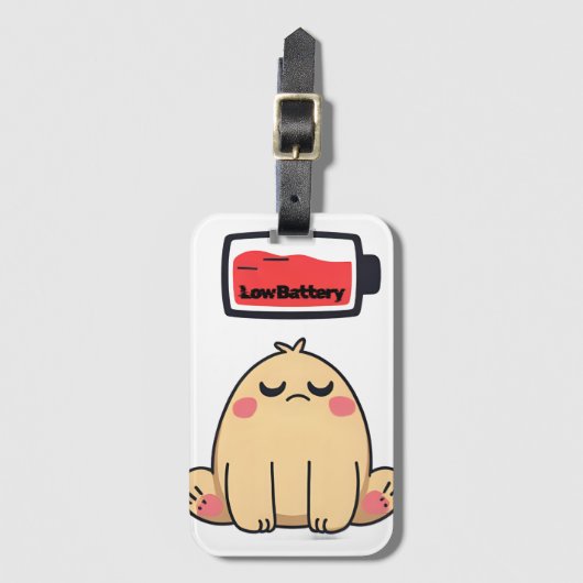 Low Battery Mood – Grappige Comic Doodle Bagagelabel (Voorkant (verticaal))