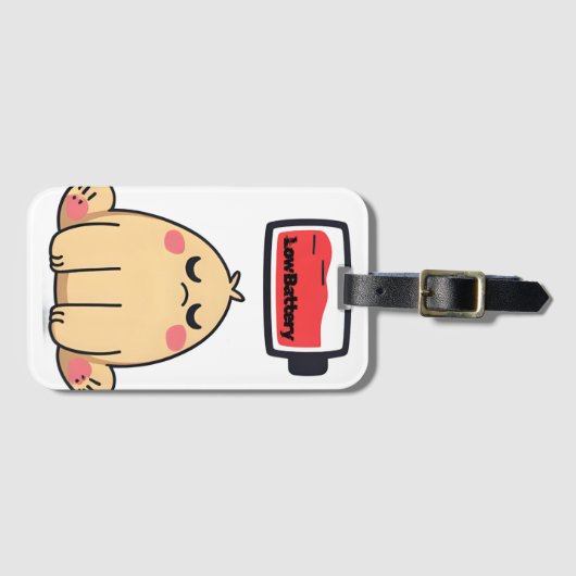 Low Battery Mood – Grappige Comic Doodle Bagagelabel (Voorkant (horizontaal))