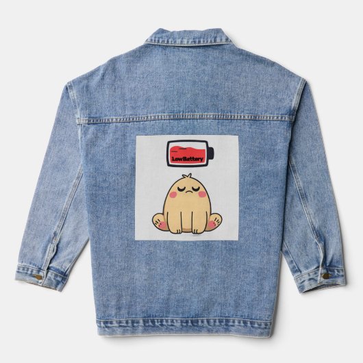 Low Battery Mood – Grappige Comic Doodle Denim Jacket (Achterkant)