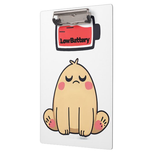 Low Battery Mood – Grappige Comic Doodle Klembord (Links)