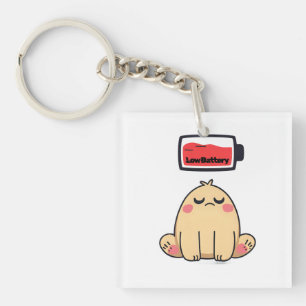 Low Battery Mood – Grappige Comic Doodle Sleutelhanger